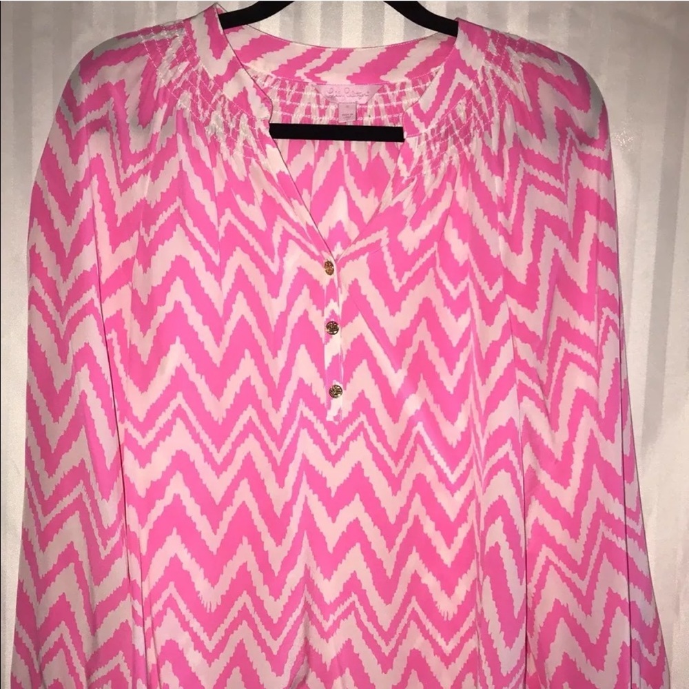 SOLD Lilly Pulitzer Elsa Pink Chevron Shirt Top S